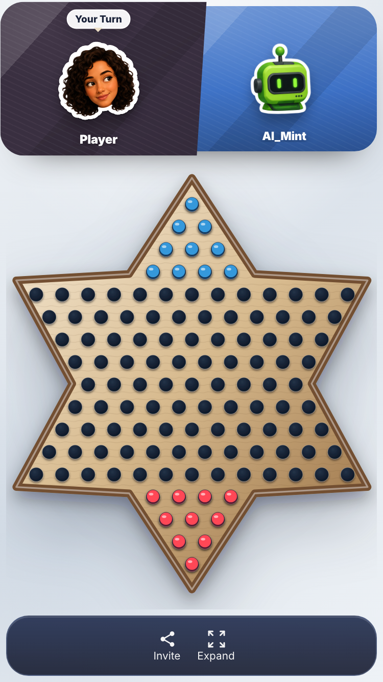 Chinese Checkers running in the PlayFaceToFace mobile game interface